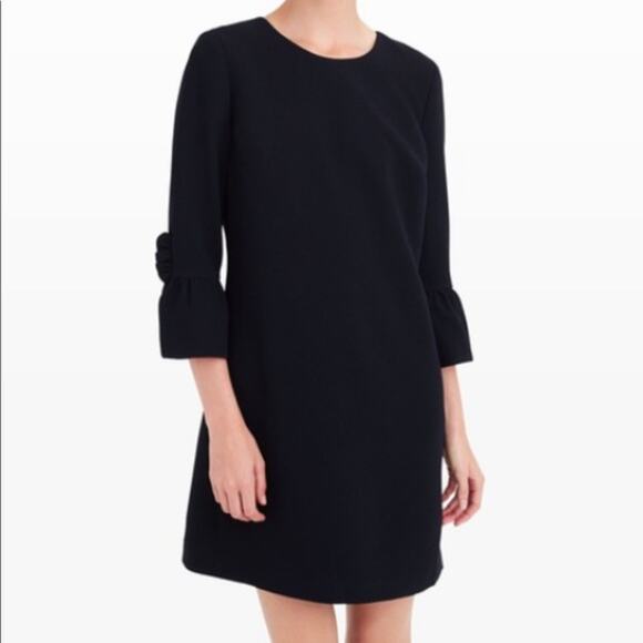 Club Monaco Crepe Shift Dress 3/4 Bell Ruffle Sleeves 2 Cocktail Event Navy Blue - Picture 3 of 10